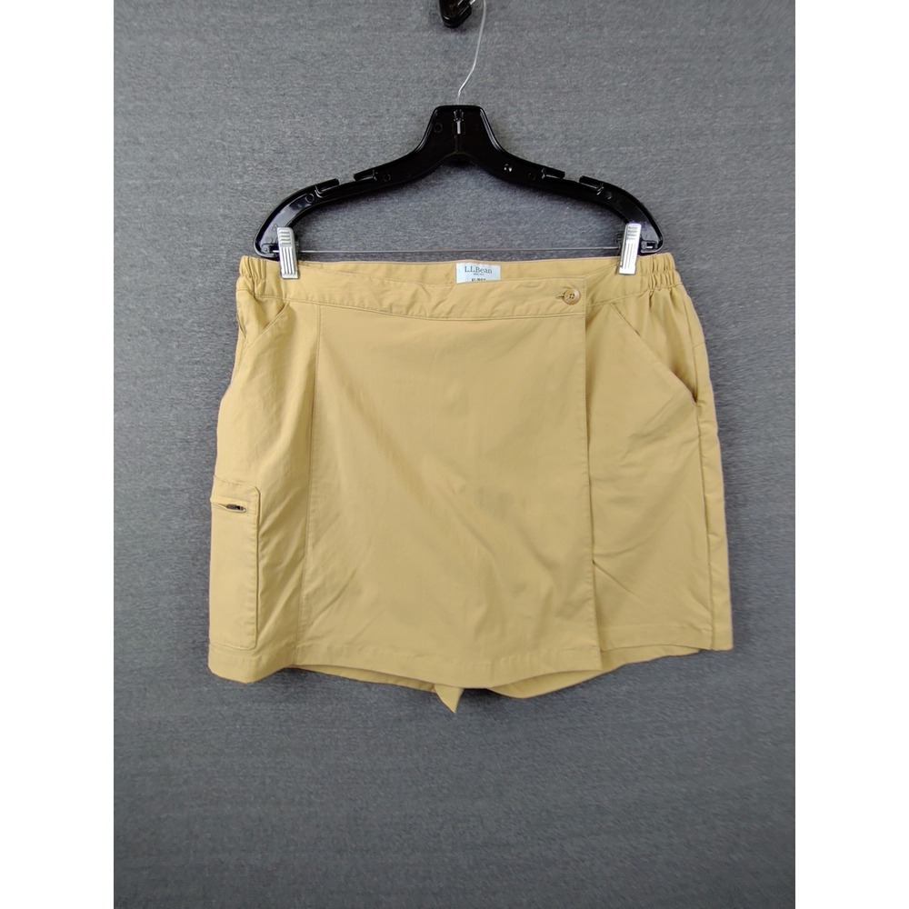 LL Bean Womens Shorts XL Tan Nylon Skort Pull On Stretch Hiking Gorpcore Camping